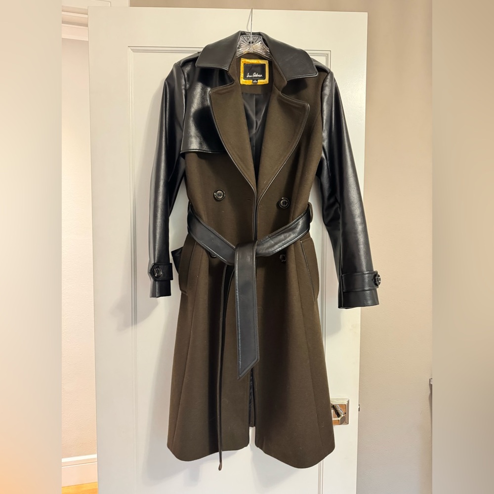 Sam Edelman Black and Deep Olive Green Trench Coat